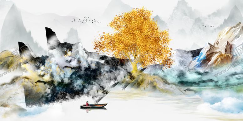 编号：16786705181551117317【酷图网】源文件下载-新中式风景江南水墨山水装饰画