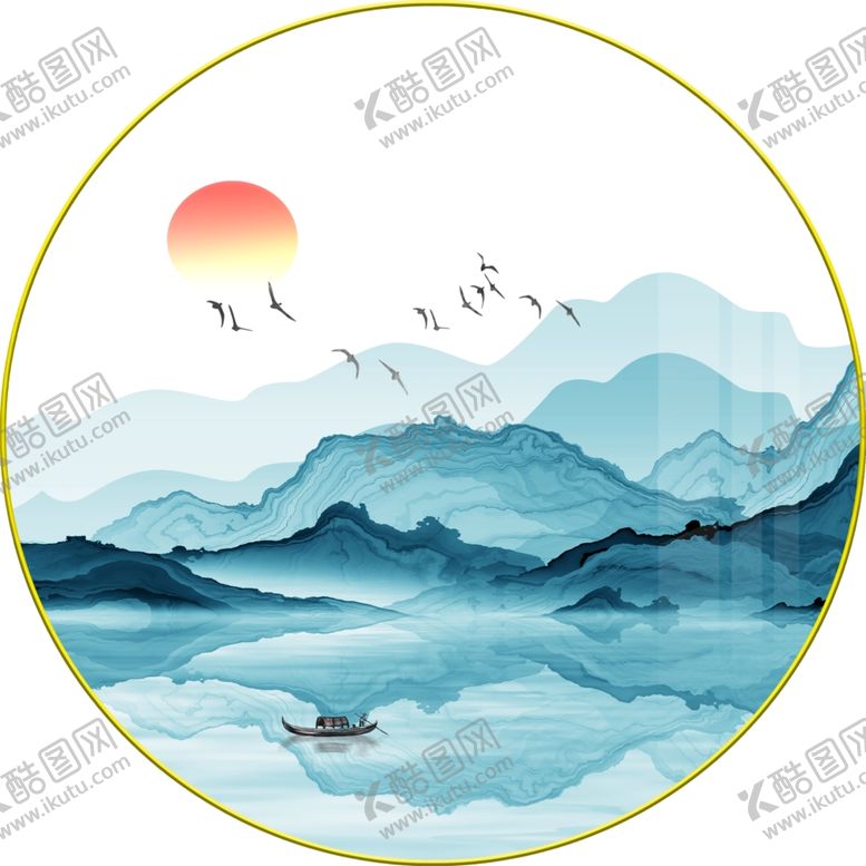 编号：27878407090419354062【酷图网】源文件下载-新中式水墨山水意境圆形装饰画图