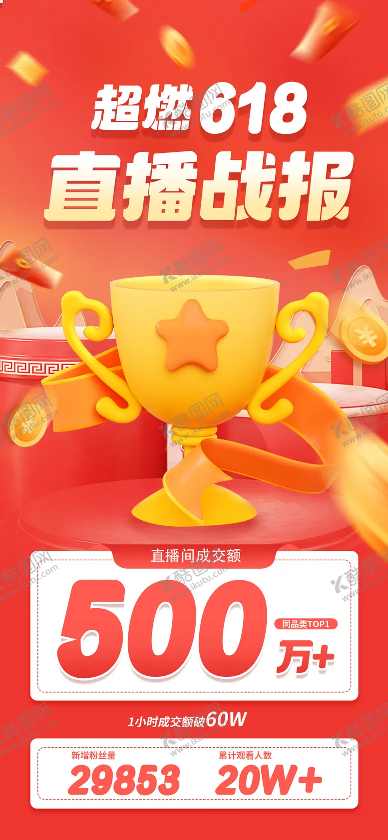 编号：65804406171853155810【酷图网】源文件下载-618直播带货战报手机海报