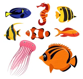 海洋生物底动卡通插图底世界