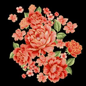 高清手绘花卉墙纸印花