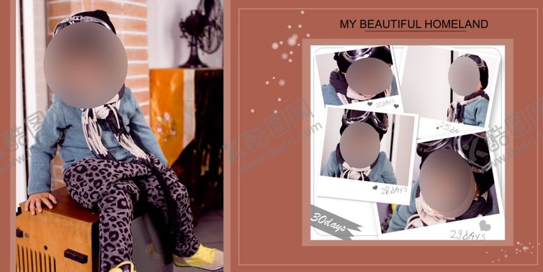 编号：38474010121839128370【酷图网】源文件下载-儿童相册照片模板咖色背景图片