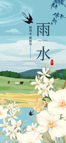 春日雨水景色图