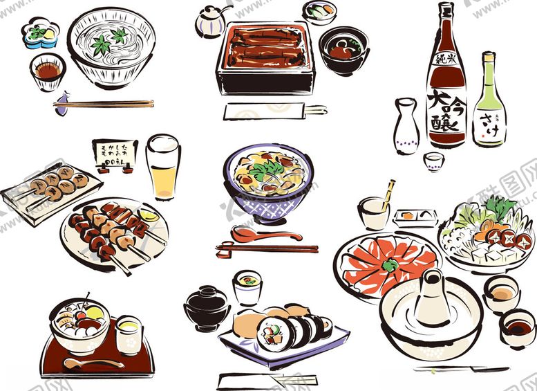 编号：27354211022004513547【酷图网】源文件下载-多样日式美食插画