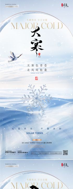 地产小寒大寒雪花风景海报