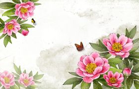 手绘油画牡丹花