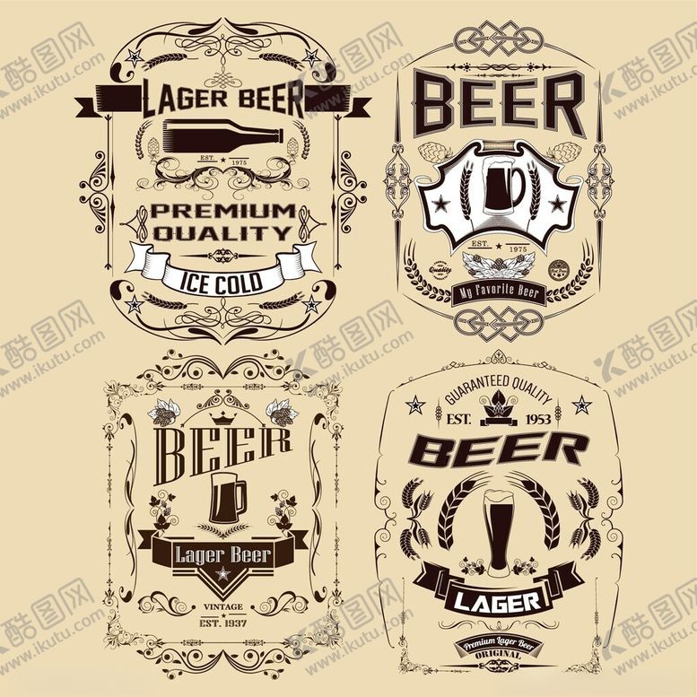 编号：32885304021249247889【酷图网】源文件下载-复古啤酒标签设计集合