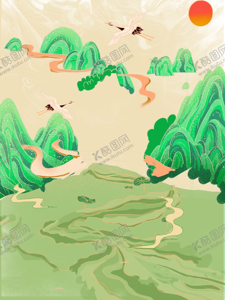 编号：80760412092247492530【酷图网】源文件下载-国潮素材假山仙鹤