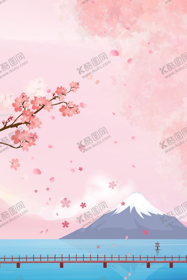 编号：53552909200258085148【酷图网】源文件下载-卡通富士山火山湖背景