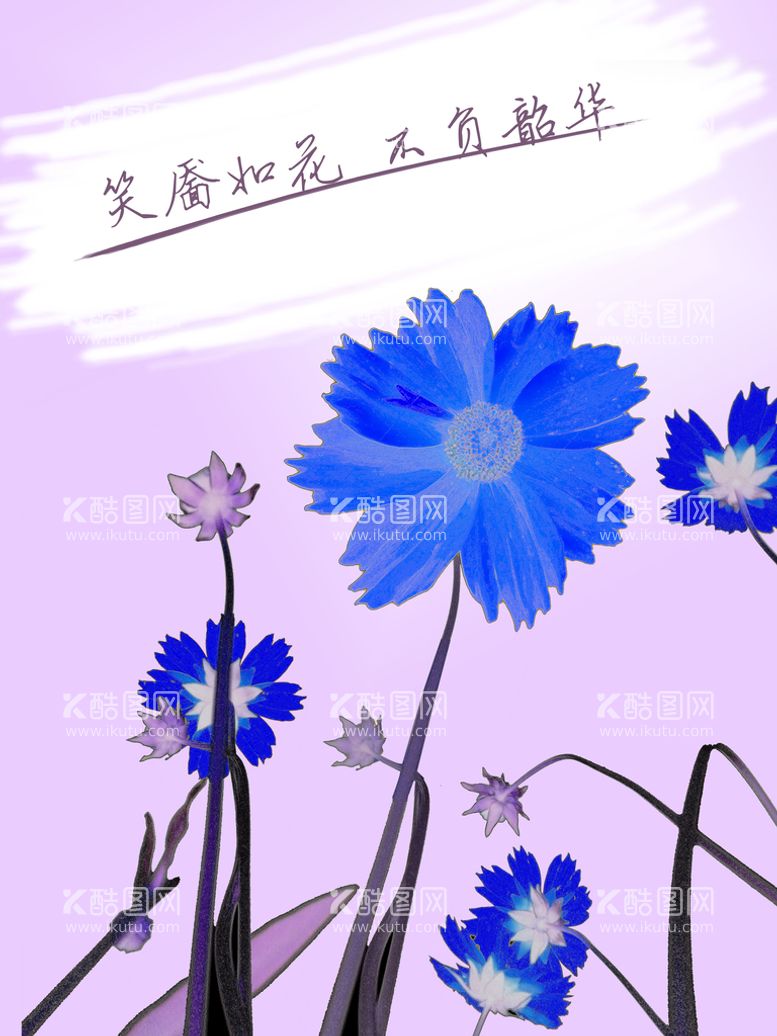 编号：52371909121551281540【酷图网】源文件下载-花朵蓝色花朵素描花卉克莱因蓝花