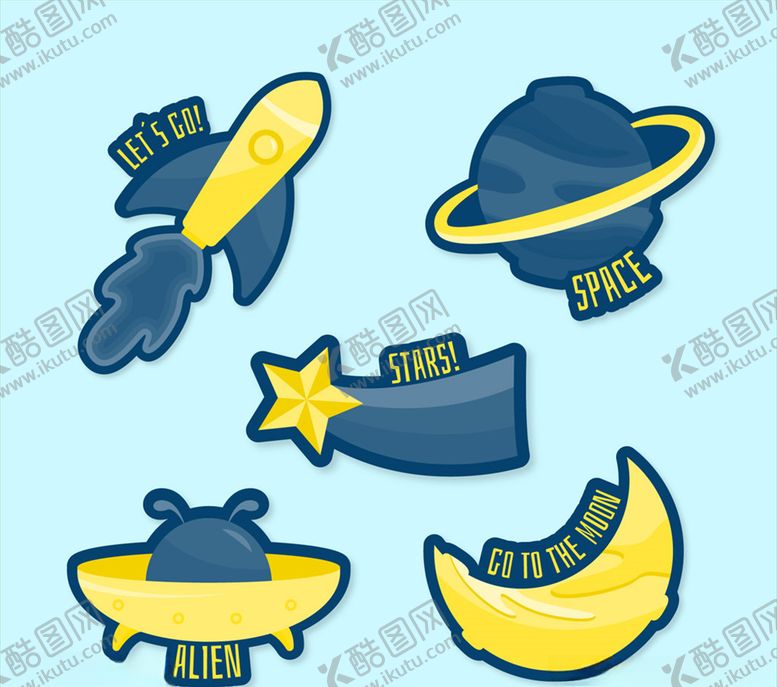 编号：51360506260544455267【酷图网】源文件下载-创意太空元素卡通贴纸