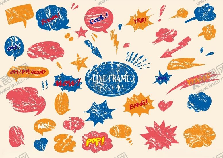 编号：59586511021439212831【酷图网】源文件下载-多彩手绘对话气泡集合
