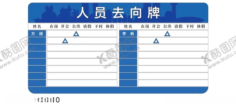 编号：97971512100743164810【酷图网】源文件下载-人员去向牌