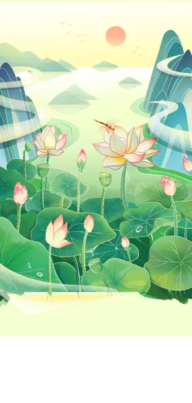 国潮山水插画中风