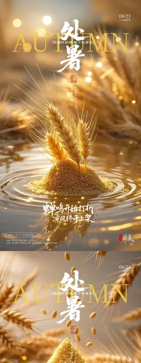 处暑二十四节气海报金色