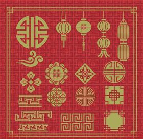 囍字边框中式花纹中国风元素