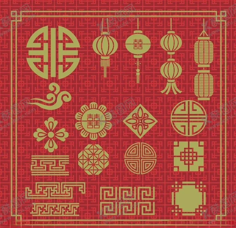 编号：47430806241841562089【酷图网】源文件下载-囍字底纹中国风元素
