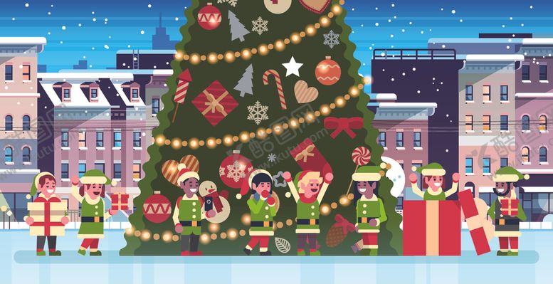 编号：83194910311409382044【酷图网】源文件下载-冬季圣诞节城市风景插画