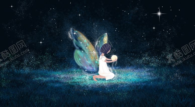 编号：99188105050814457192【酷图网】源文件下载-少女翅膀夜晚插画背景海报素材