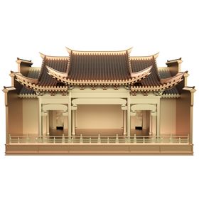 红色高塔国风古风立体海报素材