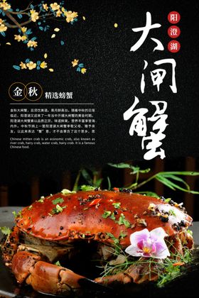 大闸蟹螃蟹中秋菊花海报展板