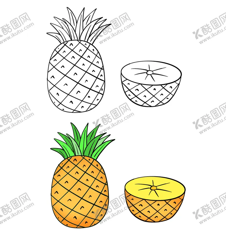 编号：76552610150901328372【酷图网】源文件下载-手绘填色简笔画儿童卡通菠萝