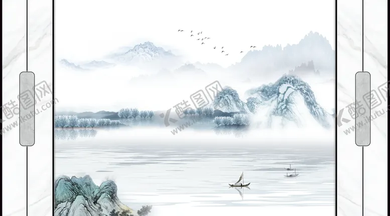 编号：57103809131927167928【酷图网】源文件下载-简约山水新中式电视背景墙图片