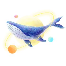 梦幻手绘星空鲸鱼月亮