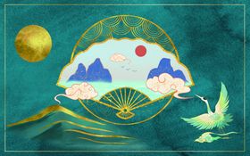 中国风背景梅花山水画展板时尚工笔画