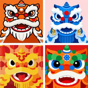 多彩舞狮头套展示插画