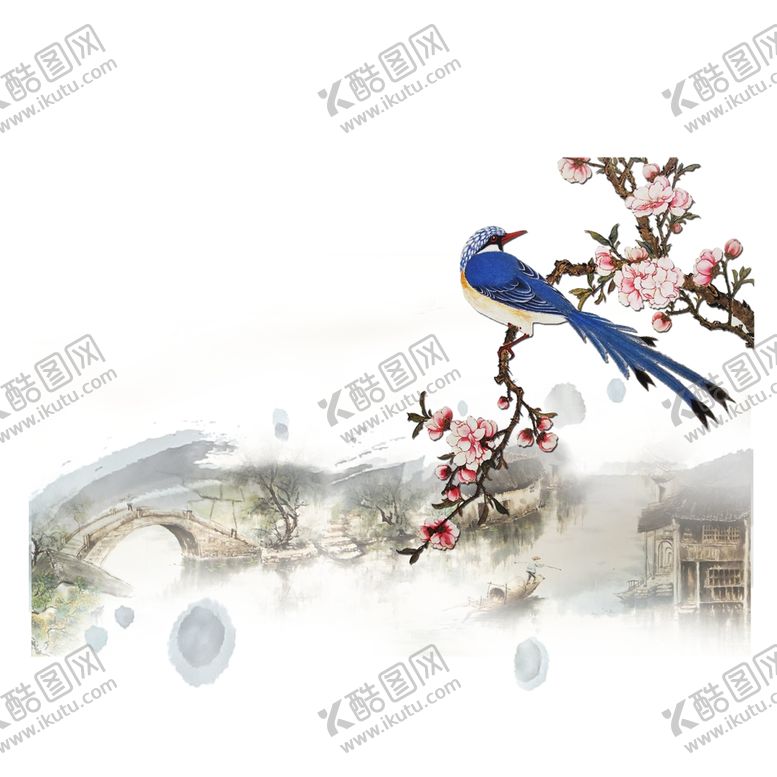 编号：44925605071048075513【酷图网】源文件下载-鸟蓝鸟桃花