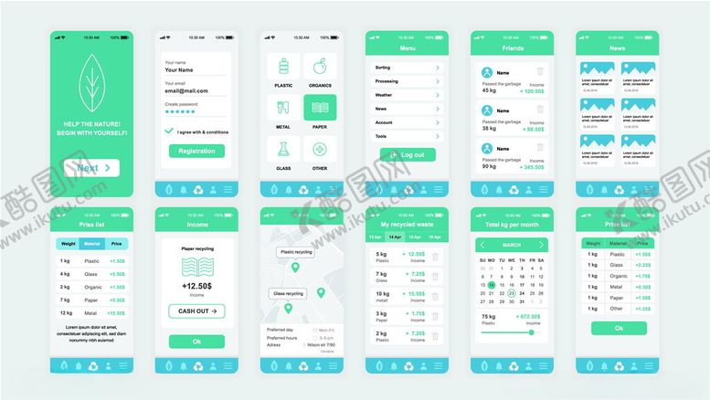 编号：87403209200615334289【酷图网】源文件下载-清新绿系网页UI设计