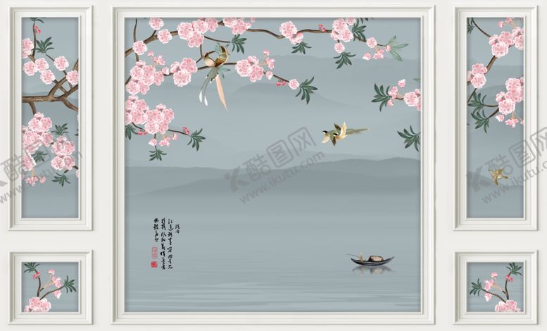 编号：67230809231401175948【酷图网】源文件下载-花鸟画袁兰花背景墙