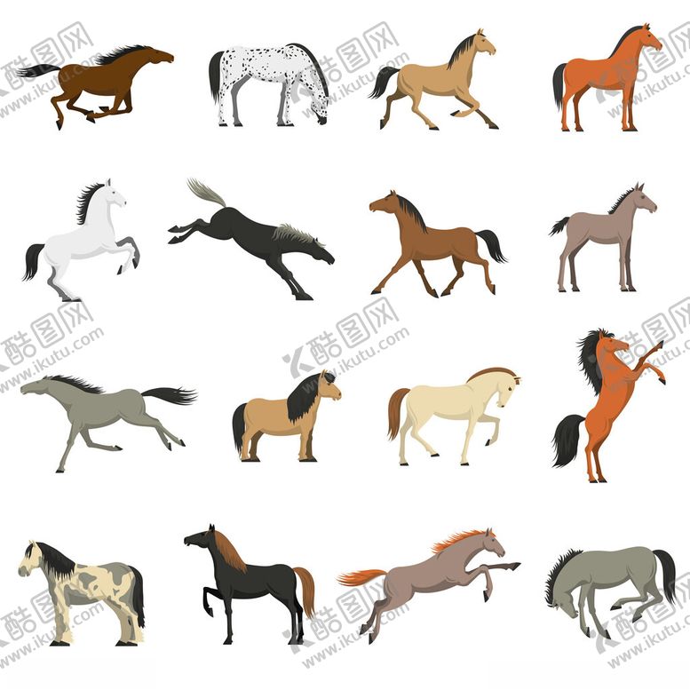 编号：41365204032016313176【酷图网】源文件下载-多样姿态的奔跑马匹集合