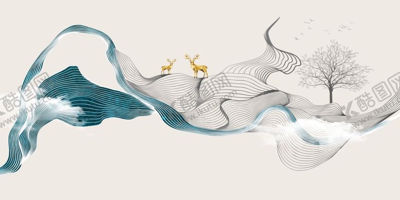 编号：74145206241650083048【酷图网】源文件下载-麋鹿飘带装饰画