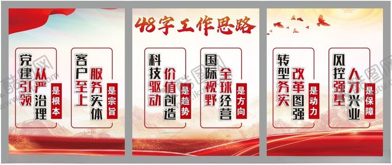 编号：24137602041005378966【酷图网】源文件下载-工行48字工作思路展板