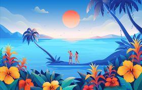 矢量夏日假日旅行插画