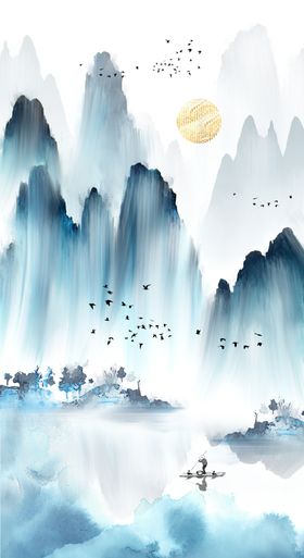 水墨山水大雁玄关图