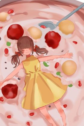 人物少女汤圆插画背景海报素材