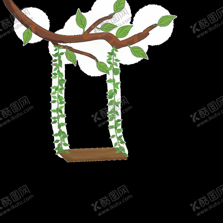 编号：37025110301852291707【酷图网】源文件下载-手绘春天绿色树枝秋千装饰元素