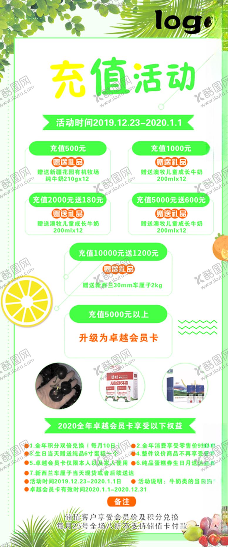 编号：10371307132132399974【酷图网】源文件下载-水果展架充值活动