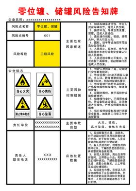 零位罐、储罐风险告知牌