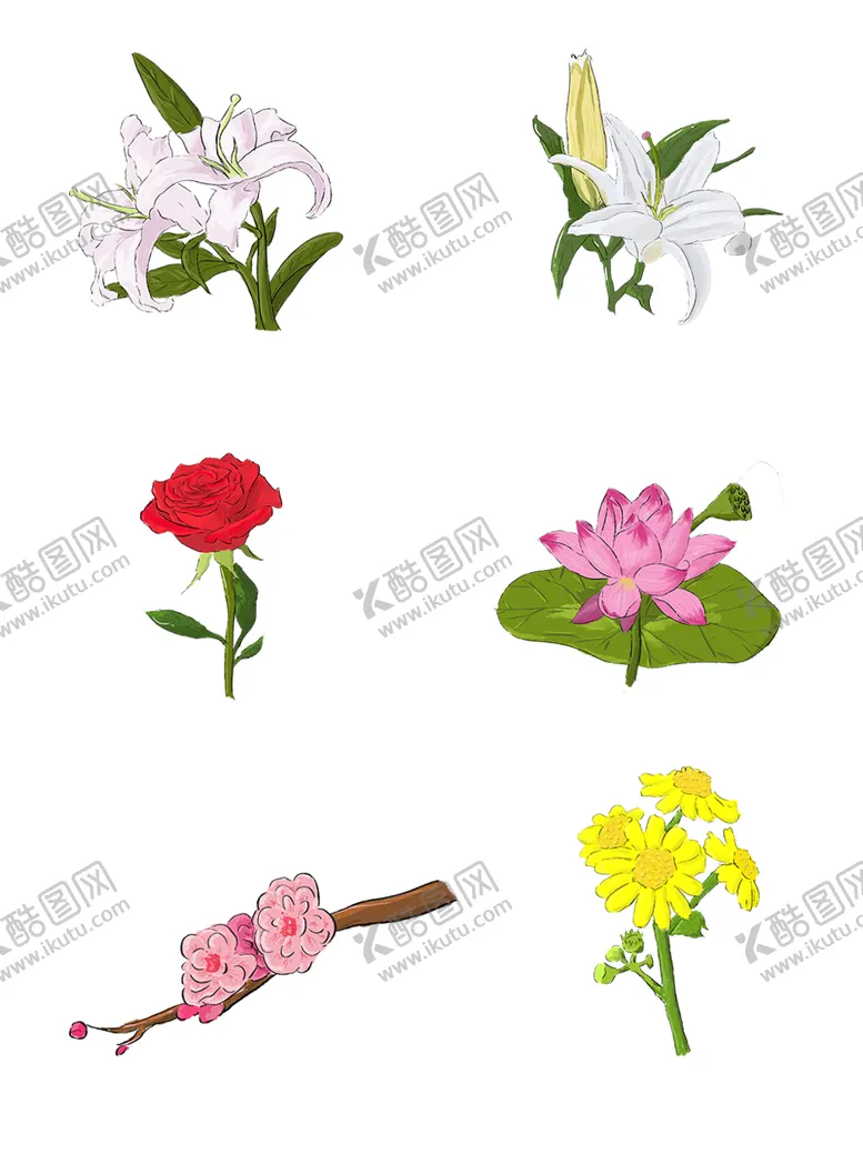 编号：36640702050127568890【酷图网】源文件下载-鲜花 手绘 浪漫装饰品