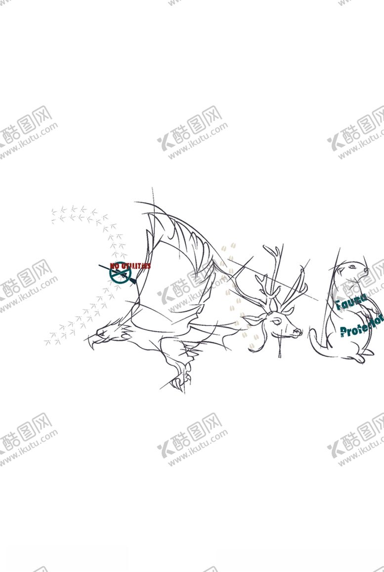 老鹰鹿动物组合印花印花图案服装花纹动物花卉组合
