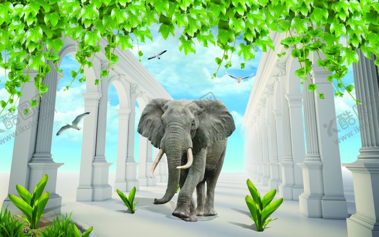 编号：96682010161219112407【酷图网】源文件下载-3D立体大象罗马柱