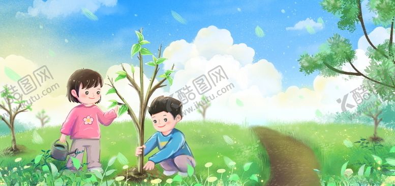 编号：87105609270517083946【酷图网】源文件下载-手绘儿童植树节插画图片