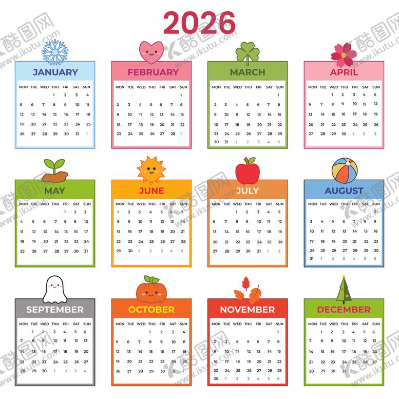 编号：17458012230127321254【酷图网】源文件下载-2026年日历