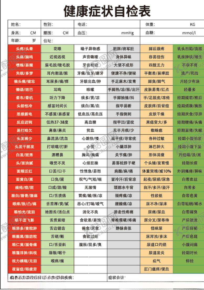编号：15849209220754068875【酷图网】源文件下载-健康状况自检表