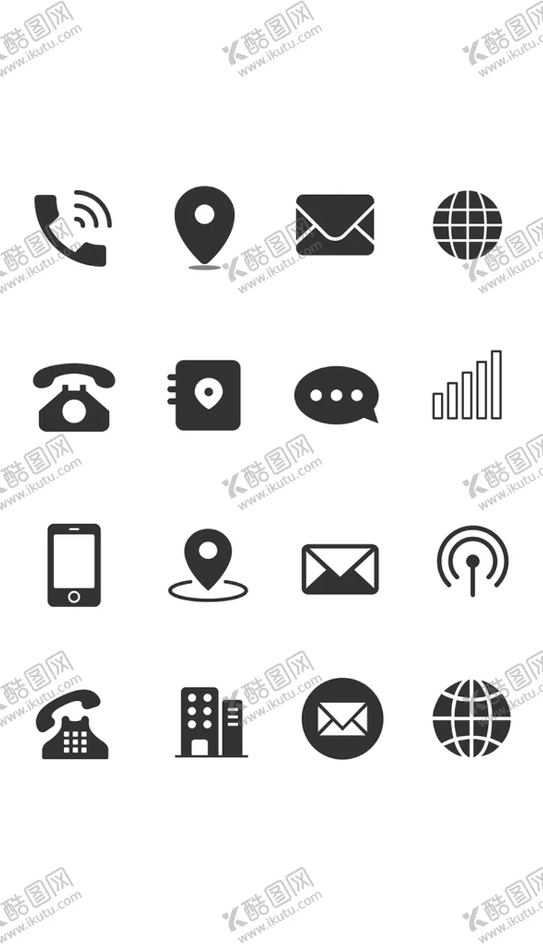 编号：12703909170519581430【酷图网】源文件下载-矢量名片电话手机地址图标