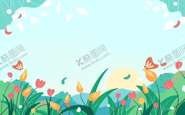 编号：37495802181724575851【酷图网】源文件下载-卡通春天花草插画